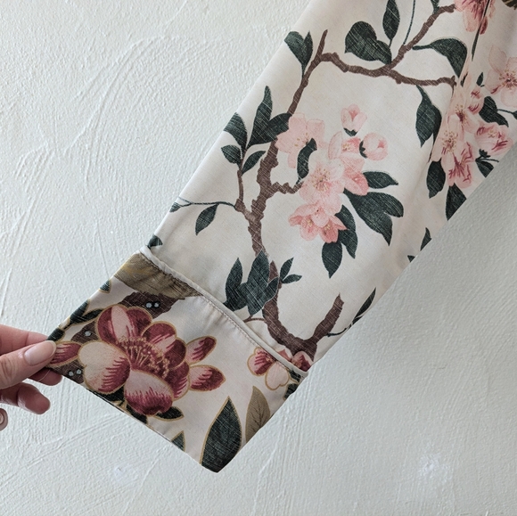 Pottery Barn Nola Silky Piped Robe Floral Bird Print Size Medium - Picture 2 of 7